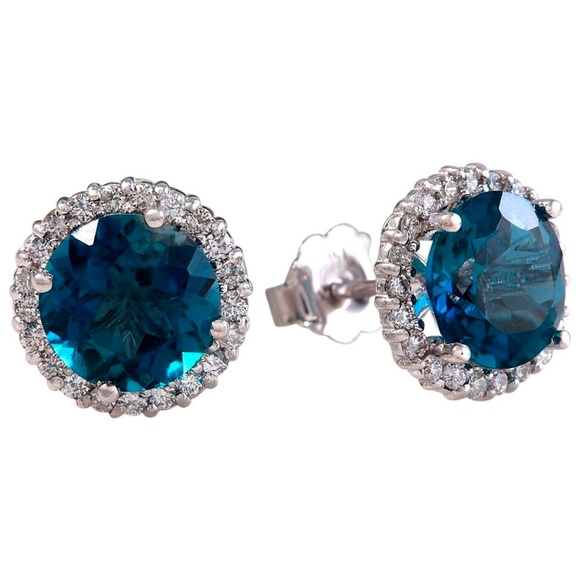 4.55 Ct Topaz & Diamond 14KW Gold Stud Earring